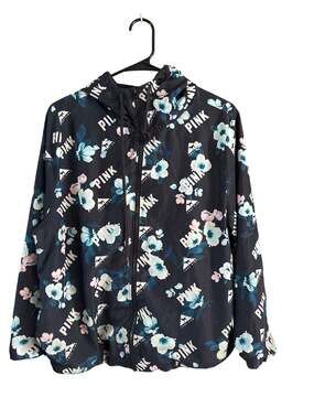 Victoria's Secret PINK Floral Logo Full-Zip Hooded Windbreaker Jacket